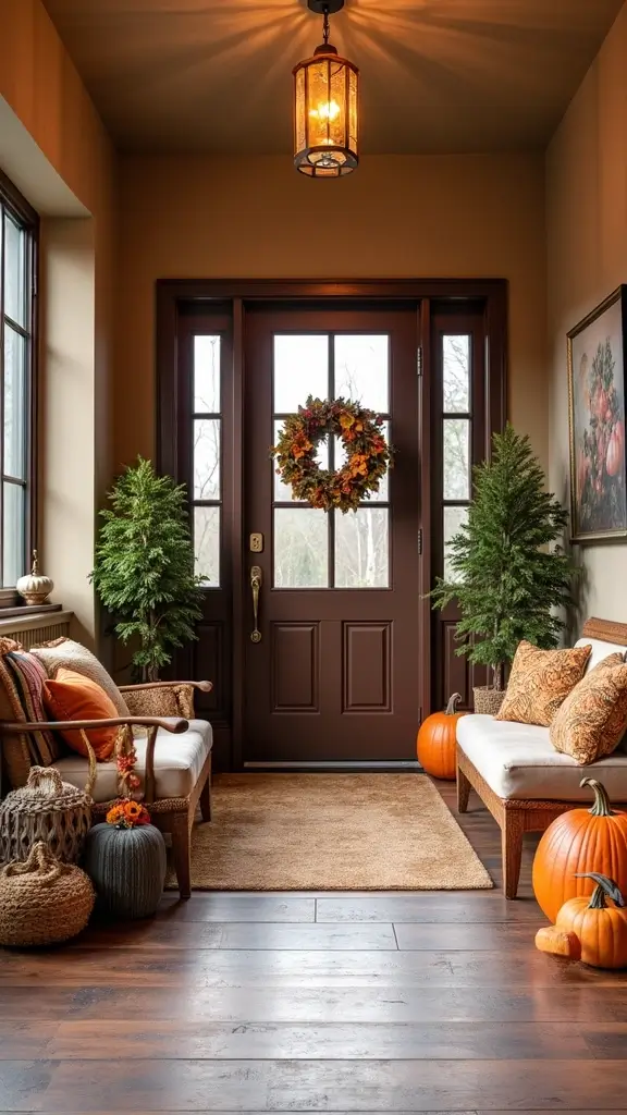 49 Simple Fall Decor Ideas for the Home That Feel Cozy - 34. Autumn-Themed Entryway