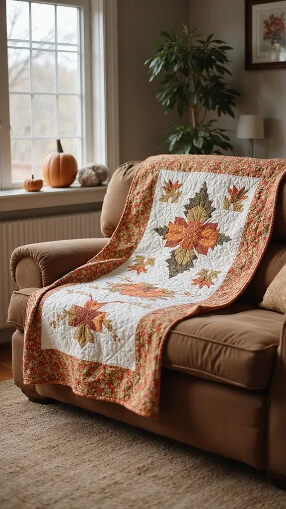 49 Simple Fall Decor Ideas for the Home That Feel Cozy - 48. Fall-Inspired Quilt
