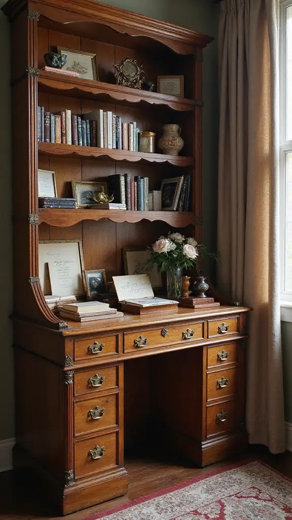 50 Antique Home Decor Ideas That Tell a Story - 16. Antique Writing Desk