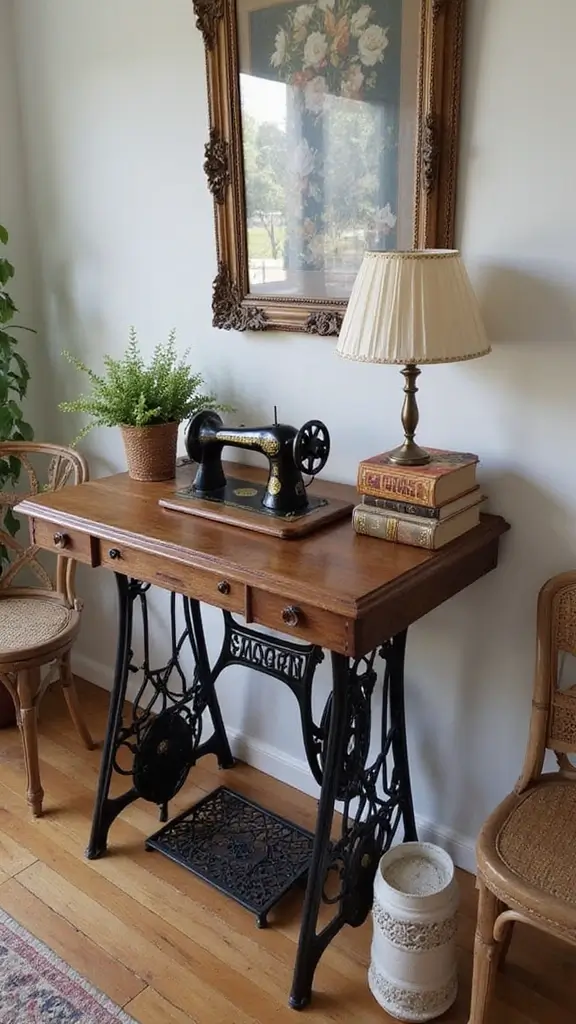 50 Antique Home Decor Ideas That Tell a Story - 17. Antique Sewing Machine Table