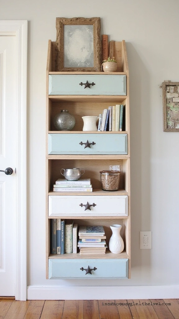 50 Cheap DIY Home Decor Ideas That Look High-End - 13. Upcycled Drawer Shelves