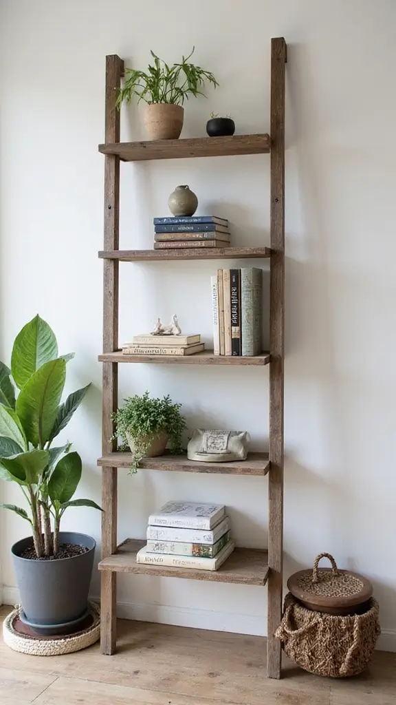 50 Cheap DIY Home Decor Ideas That Look High-End - 33. Decorative Ladder Shelf