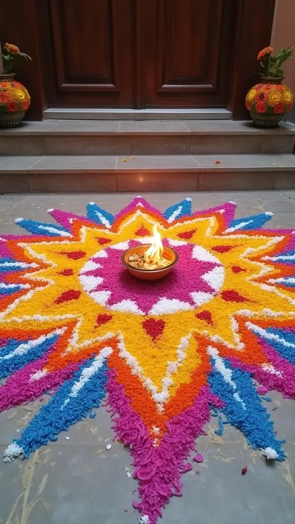 50 Diwali Home Decor Ideas That Light Up Every Corner - 2. Natural Rangoli