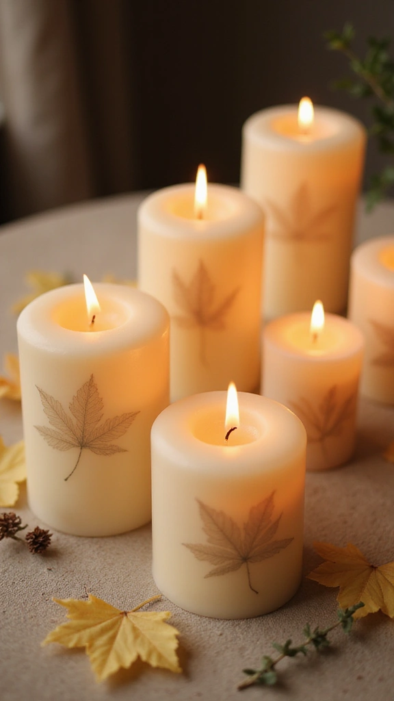 50 Diwali Home Decor Ideas That Light Up Every Corner - 24. Leaf Imprint Candles