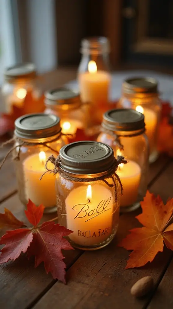 50 Fall Decor Ideas for the Home Farmhouse Vibes on a Budget - 13. Mason Jar Candles