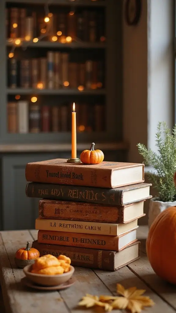 50 Fall Decor Ideas for the Home Farmhouse Vibes on a Budget - 15. Autumn-Themed Book Displays