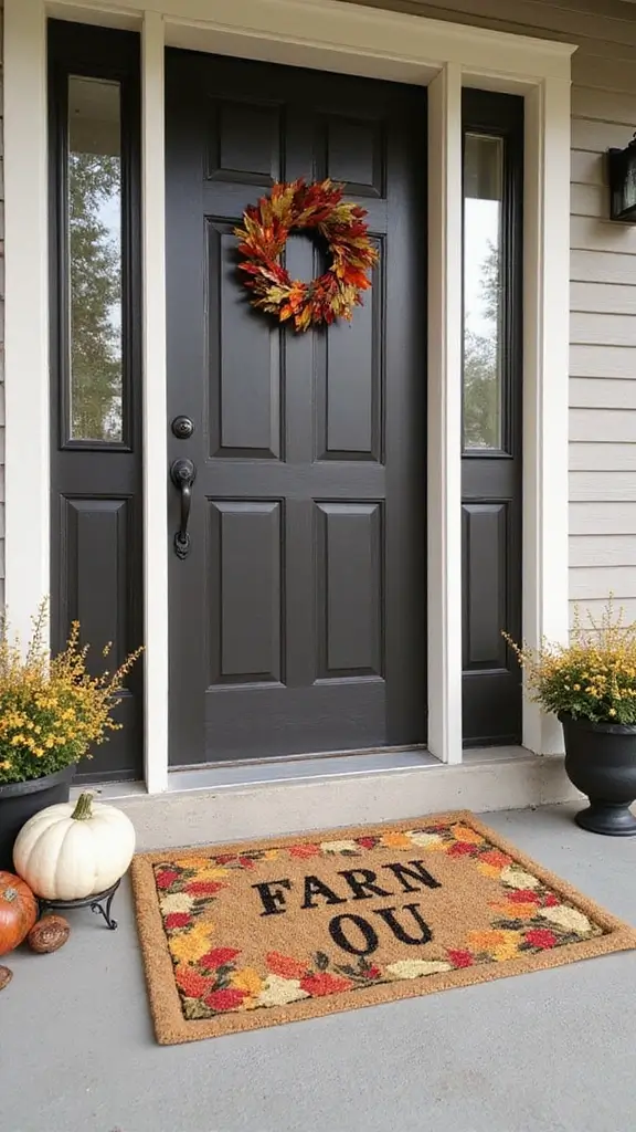 50 Fall Decor Ideas for the Home Farmhouse Vibes on a Budget - 16. Seasonal Door Mats
