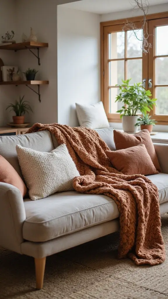 50 Fall Decor Ideas for the Home Farmhouse Vibes on a Budget - 2. Cozy Knit Throws