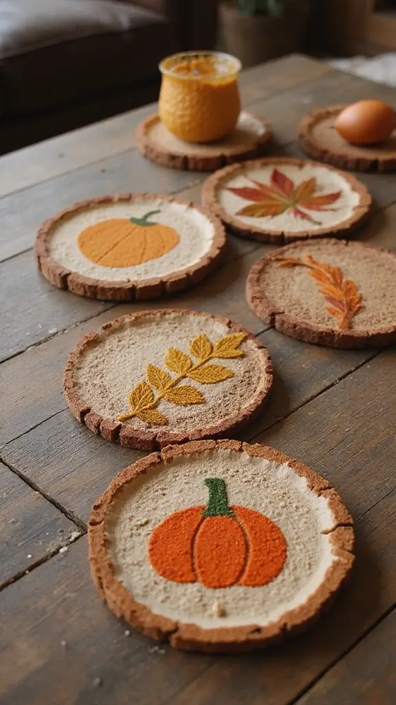 50 Fall Decor Ideas for the Home Farmhouse Vibes on a Budget - 27. Harvest-Themed Coasters