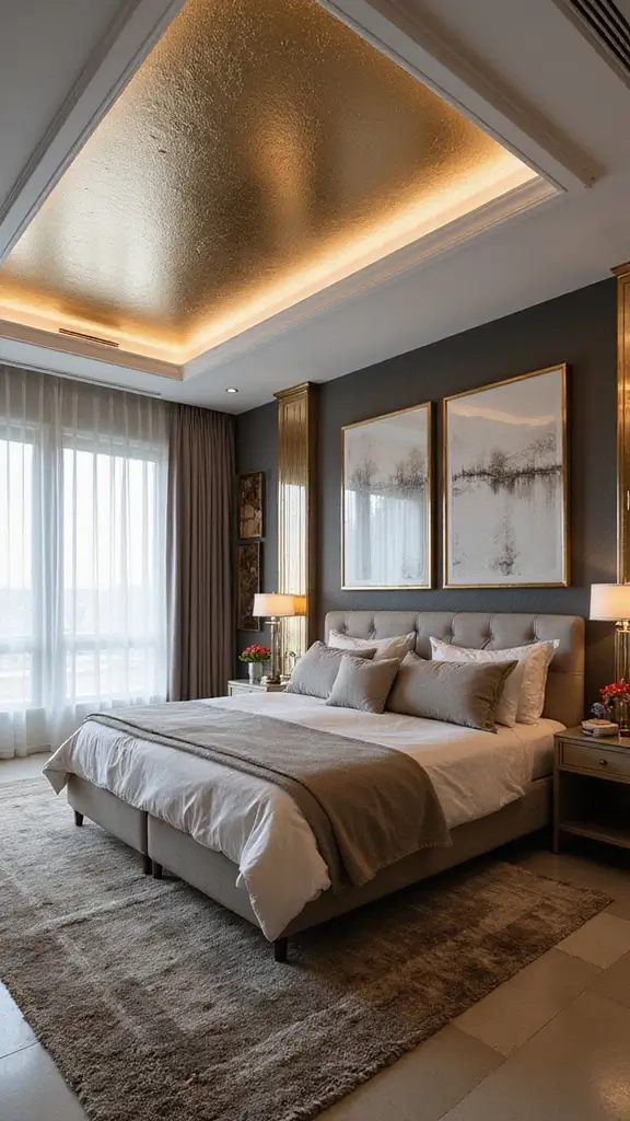 50 False Ceiling Design for Bedroom Ideas You’ll Adore - 50. Modern Metallic Finishes