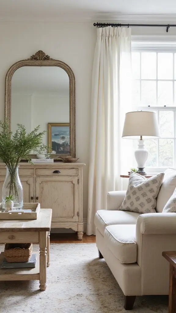 50 Home Decor Ideas Living Room Farmhouse Charm You’ll Adore - 17. Antique Mirrors