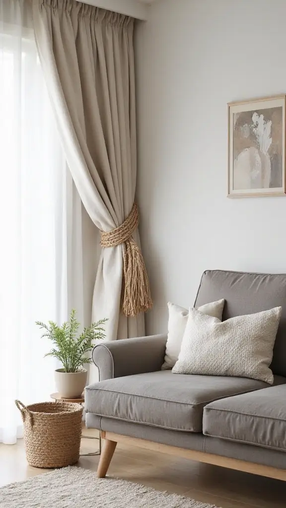 50 Home Decor Ideas Living Room Farmhouse Charm You’ll Adore - 47. Curtain Ties