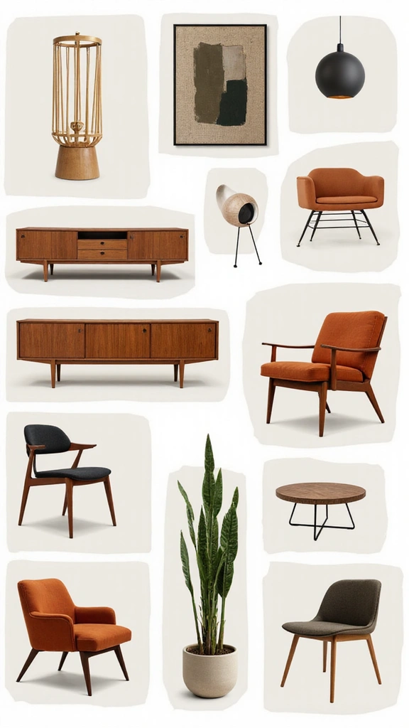 50 Interior Design Mood Board Inspiration That Sparks Creativity - 43. Mid-Century Modern Minimalism