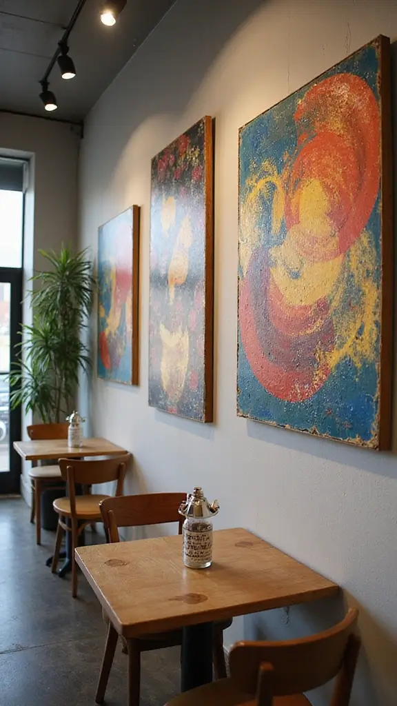 50 Modern Cafe Interior Design Ideas That Attract Customers - 23. Community Art Showcases