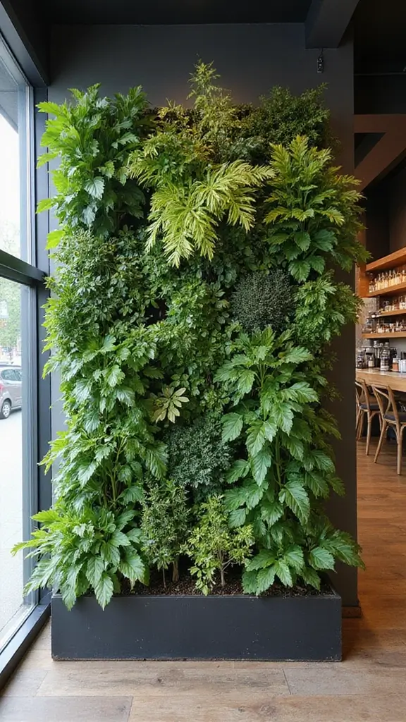 50 Modern Cafe Interior Design Ideas That Attract Customers - 3. Vertical Gardens for a Fresh Touch