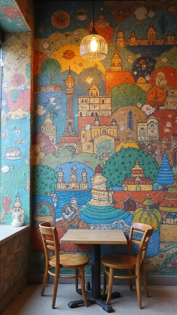 50 Modern Cafe Interior Design Ideas That Attract Customers - 5. Artistic Wall Murals