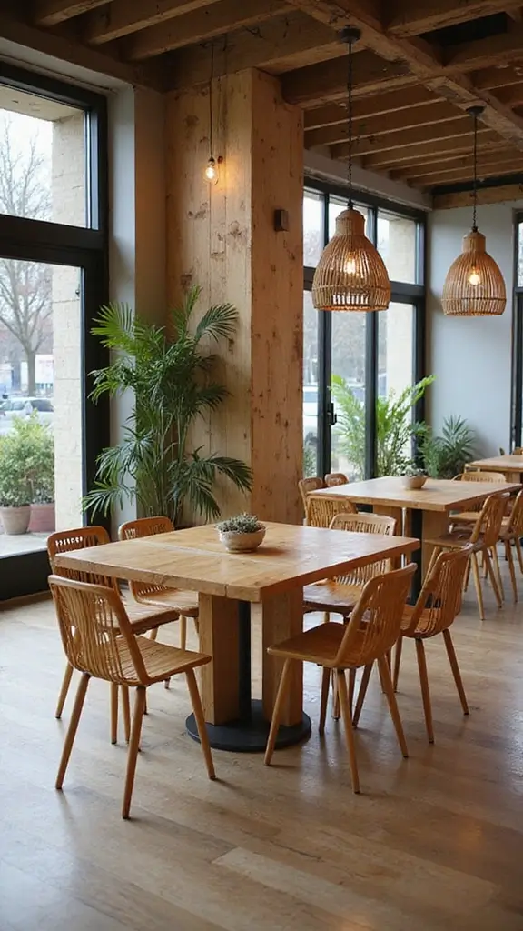 50 Modern Cafe Interior Design Ideas That Attract Customers - 7. Sustainable Materials in Furniture