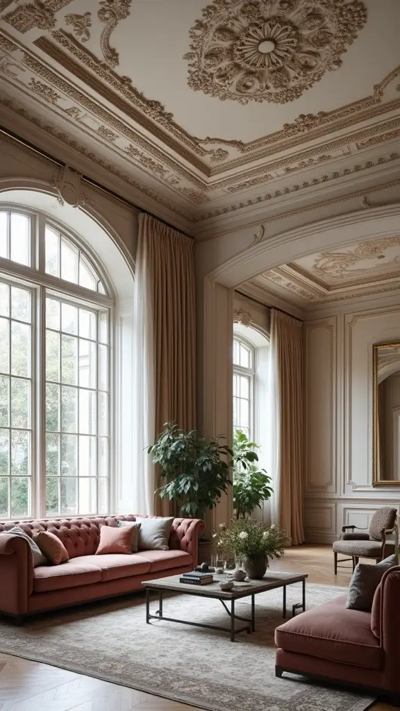 50 Modern Victorian Living Room Ideas That Mix Old & New - 19. Decorative Ceiling Designs