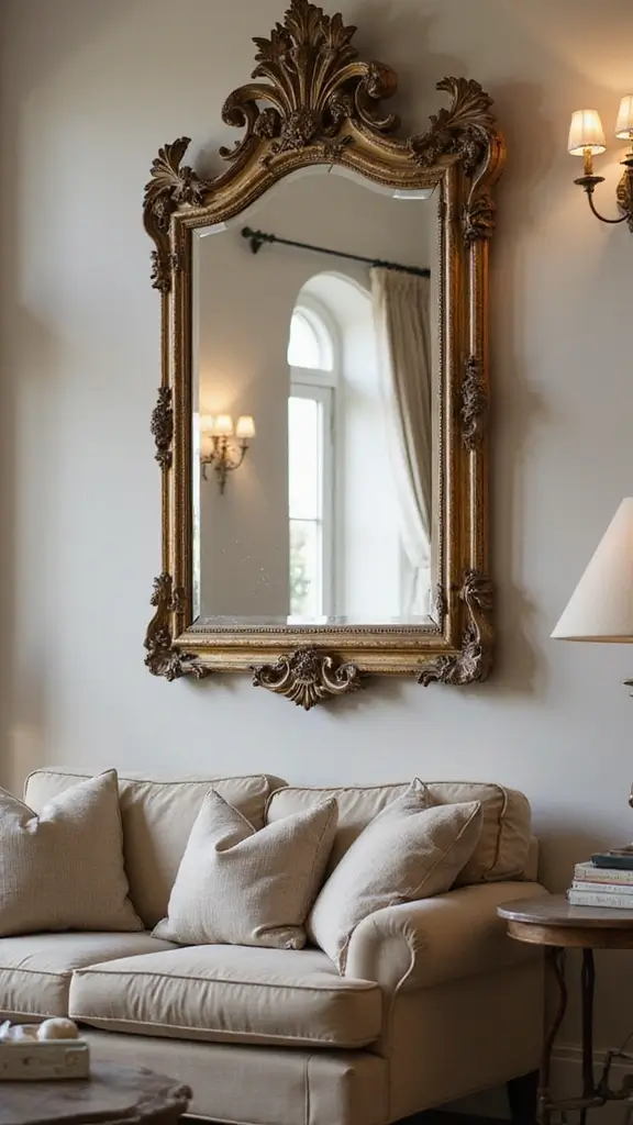 50 Modern Victorian Living Room Ideas That Mix Old & New - 2. Antique Mirrors as Statement Pieces