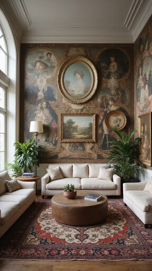 50 Modern Victorian Living Room Ideas That Mix Old & New - 22. Artistic Wall Décor