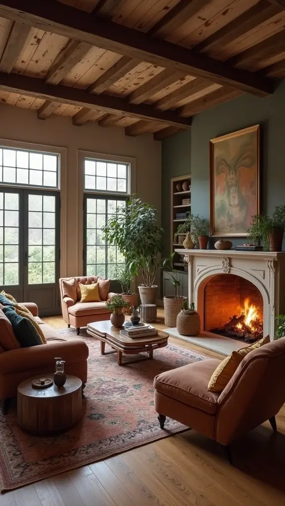 50 Modern Victorian Living Room Ideas That Mix Old & New - 29. Cozy Fireplace Seating