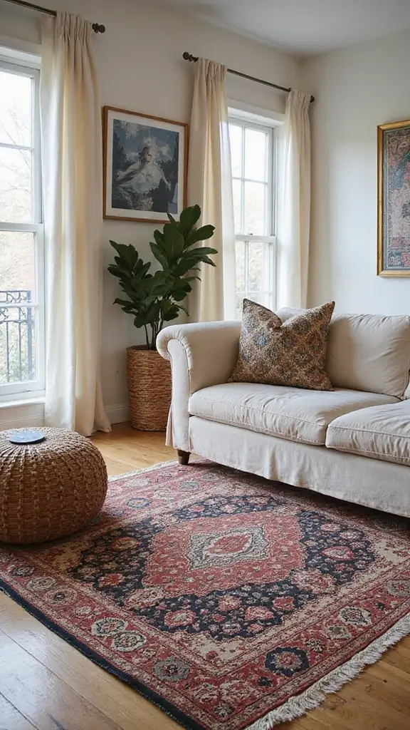 50 Modern Victorian Living Room Ideas That Mix Old & New - 45. Modern Rugs with Vintage Patterns