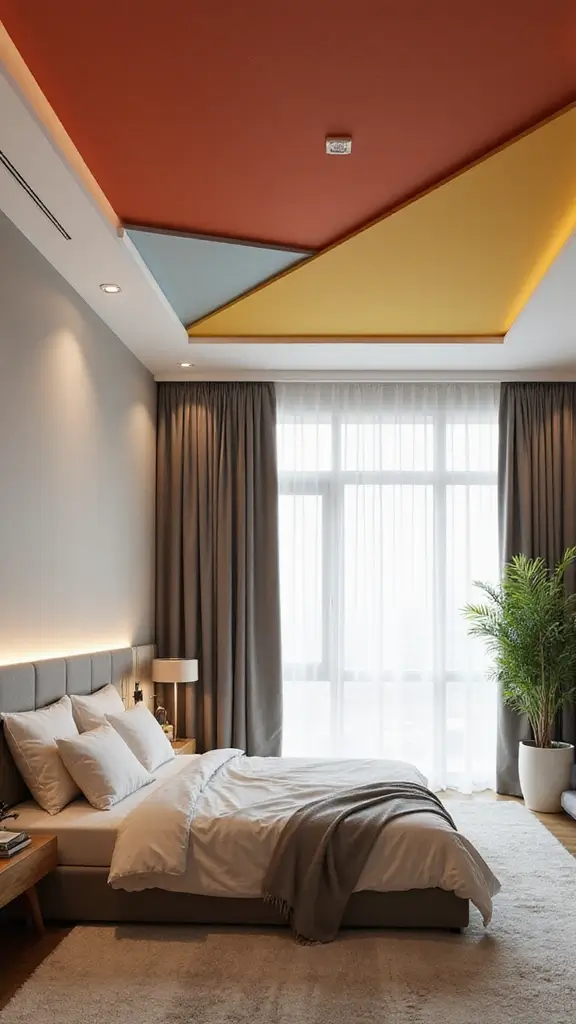 50 Simple False Ceiling Design for Bedroom Looks That Add Depth - 18. Color-Blocked Designs