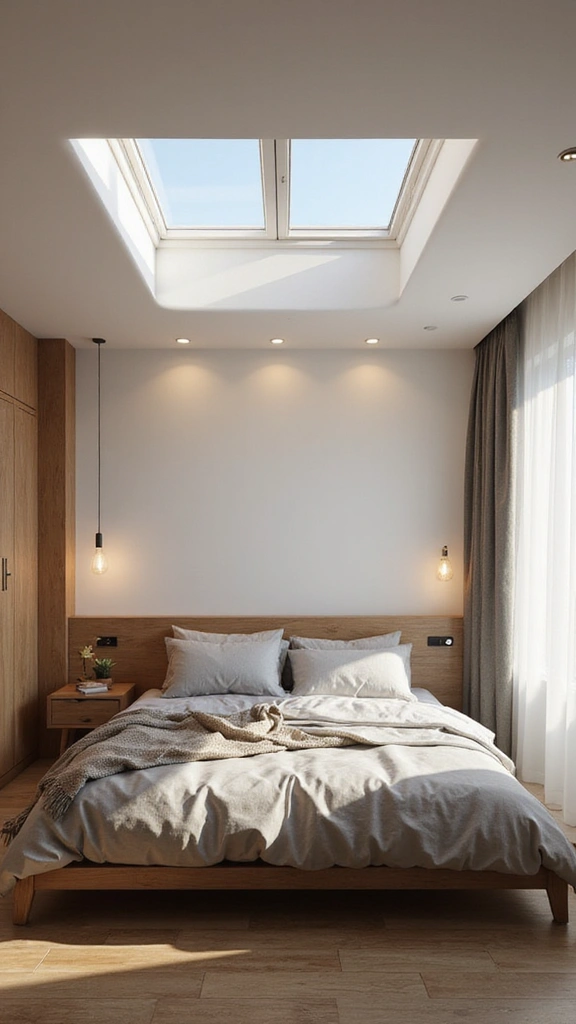 50 Simple False Ceiling Design for Bedroom Looks That Add Depth - 22. Ceiling with Skylight Effects