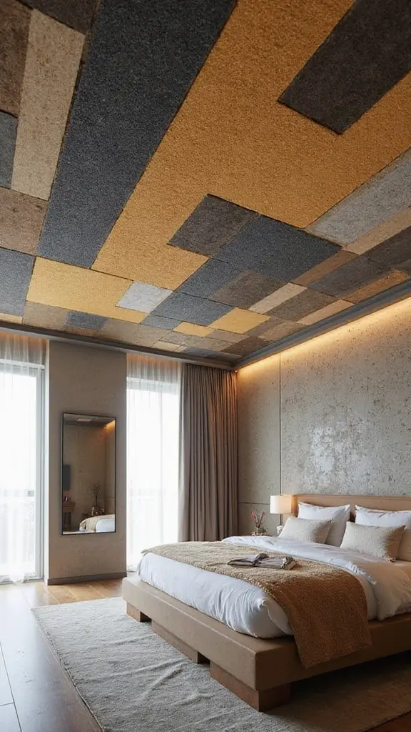 50 Simple False Ceiling Design for Bedroom Looks That Add Depth - 24. Ceiling with Acoustic Panels