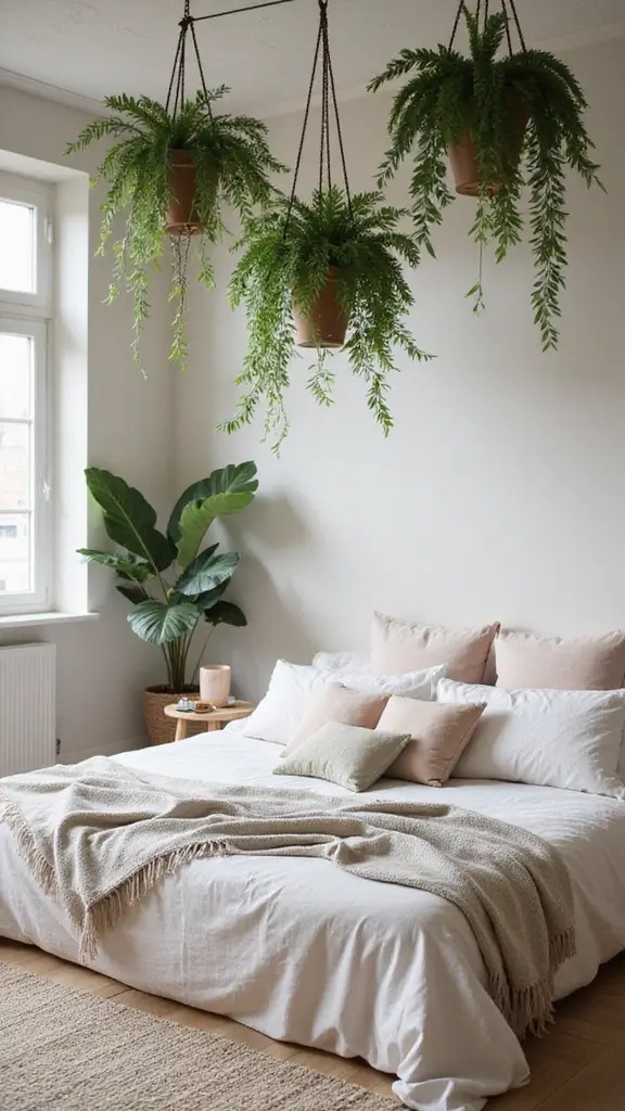 50 Simple False Ceiling Design for Bedroom Looks That Add Depth - 26. Ceiling with Hanging Planters