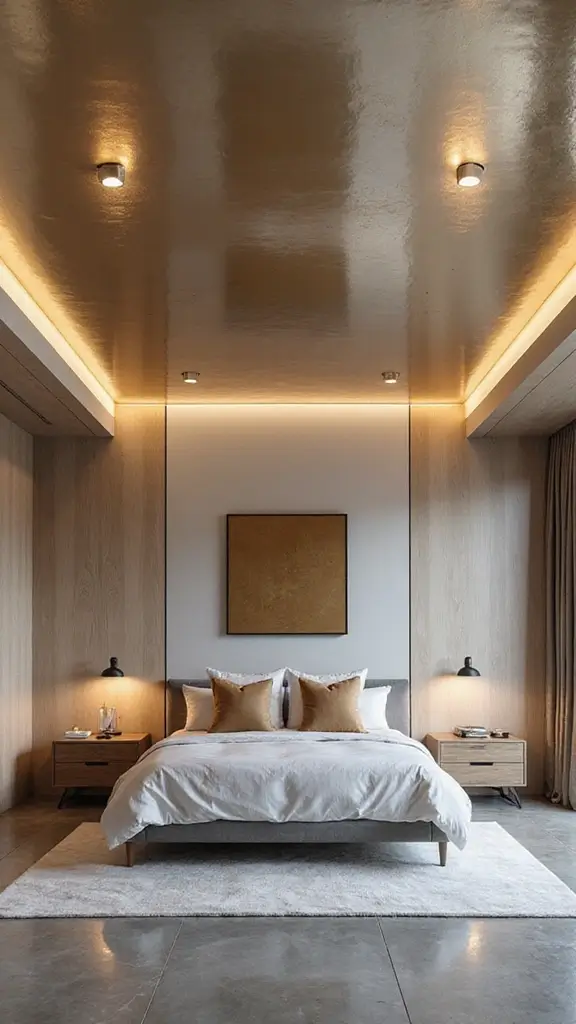50 Simple False Ceiling Design for Bedroom Looks That Add Depth - 30. Metallic Finishes
