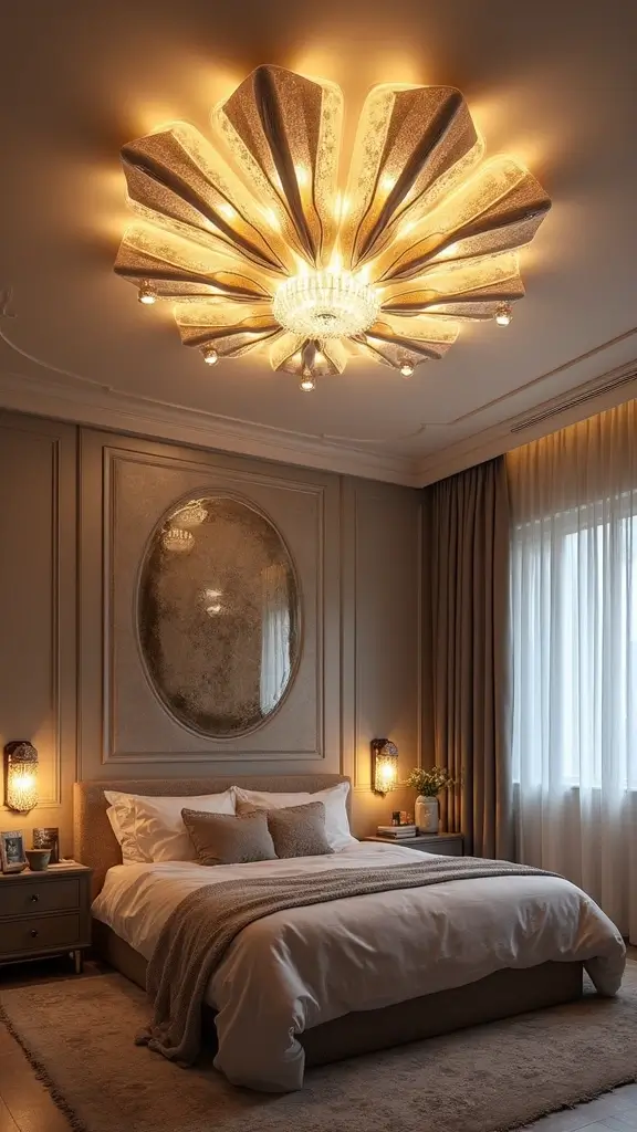 50 Simple False Ceiling Design for Bedroom Looks That Add Depth - 40. Artistic Light Fixtures
