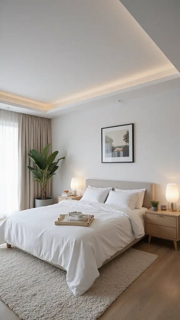 50 Simple False Ceiling Design for Bedroom Looks That Add Depth - 49. Ceiling with Minimalist Artwork