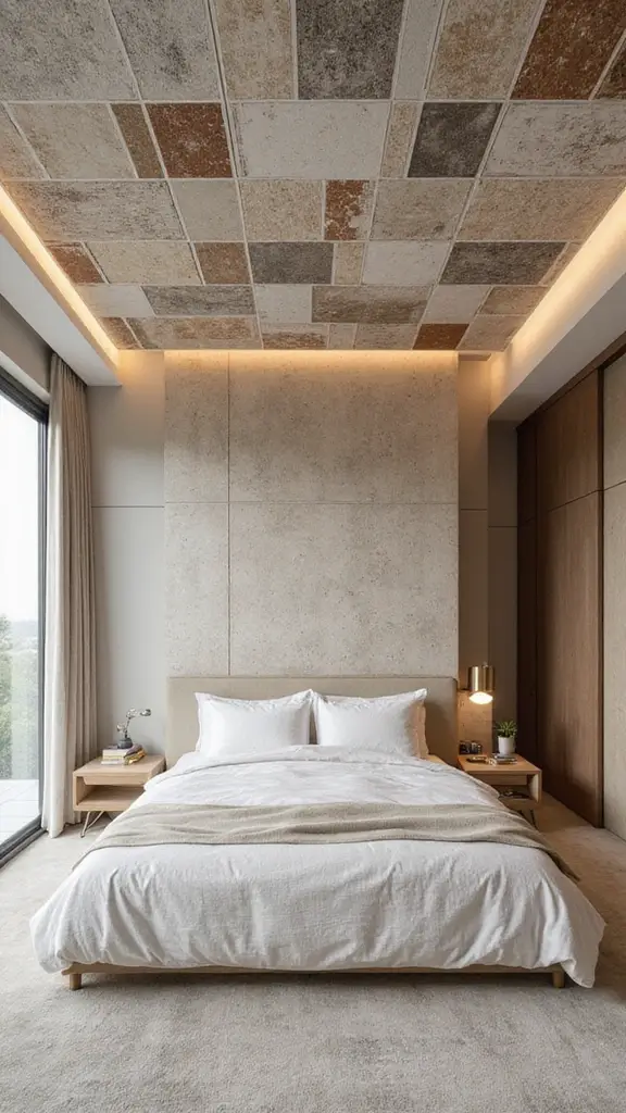 50 Simple False Ceiling Design for Bedroom Looks That Add Depth - 6. Textured Ceiling Tiles