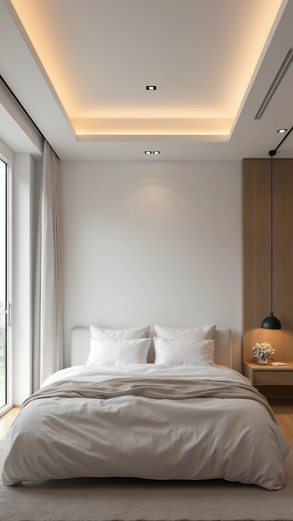 50 Simple False Ceiling Design for Bedroom Looks That Add Depth - 7. Minimalist Tray Ceilings