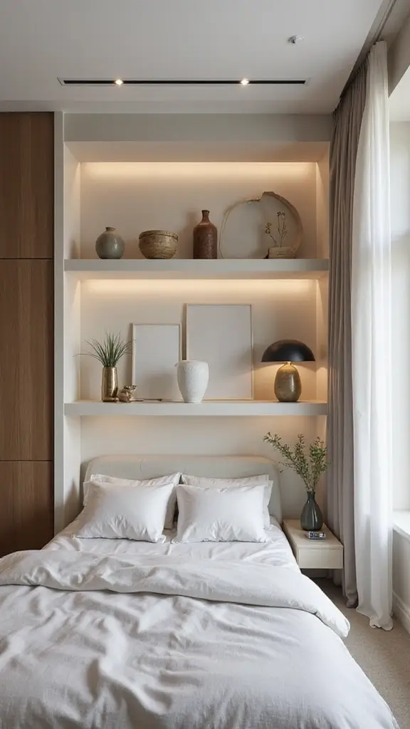 50 Simple False Ceiling Design for Bedroom Looks That Add Depth - 9. Integrated Shelving