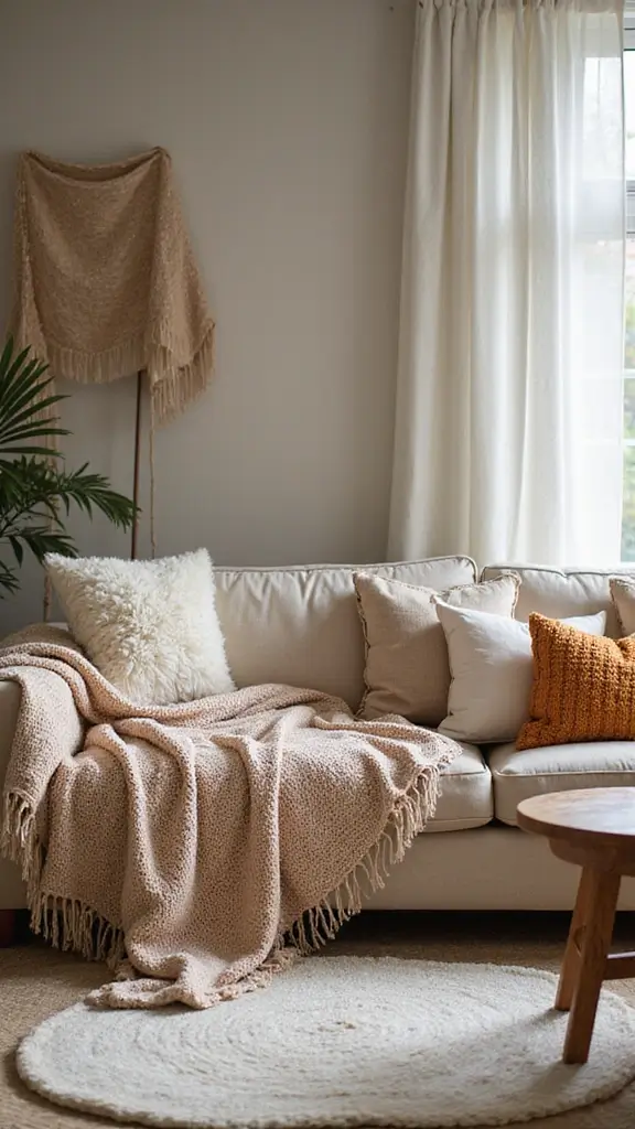 50 Spring Decorating Ideas for the Home That Brighten Every Room - 21. Layer Textures with Throws and Pillows