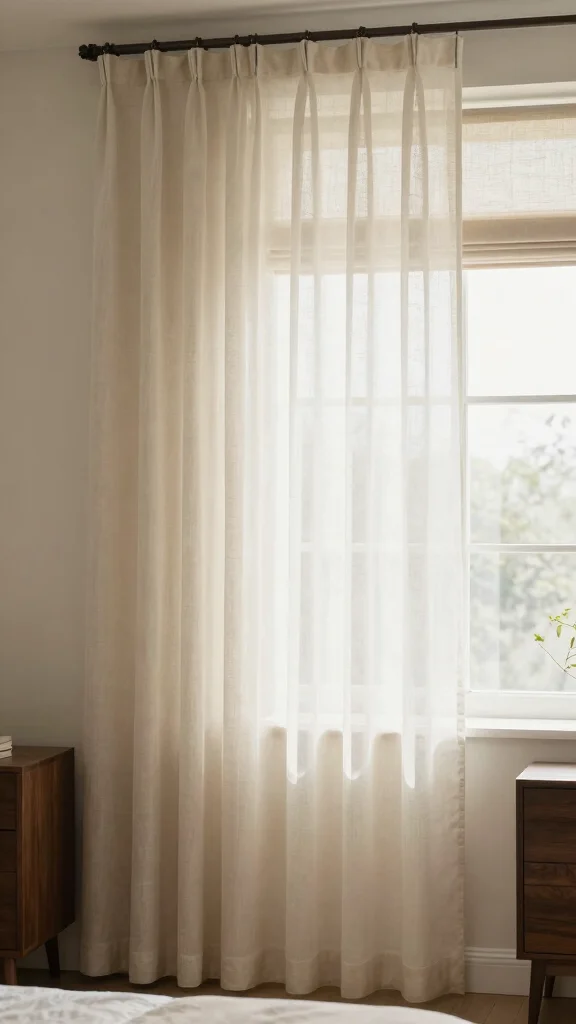 16 Beige Bedroom with Dark Wood Furniture Ideas to Transform Your Space - 11. Soft Window Treatments 1