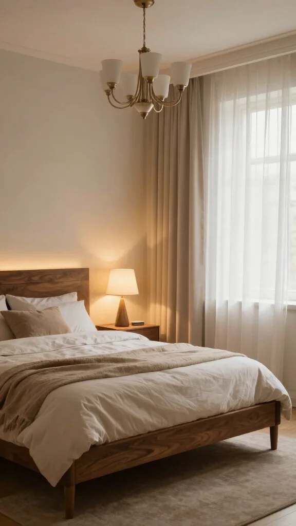 16 Beige Bedroom with Dark Wood Furniture Ideas to Transform Your Space - 4. Play with Lighting 1