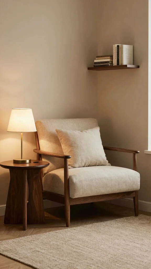 16 Beige Bedroom with Dark Wood Furniture Ideas to Transform Your Space - 5. Create a Reading Nook 1