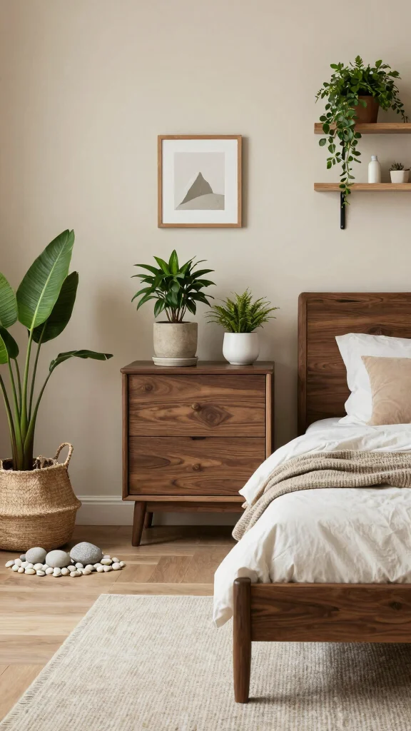16 Beige Bedroom with Dark Wood Furniture Ideas to Transform Your Space - 6. Incorporate Natural Elements 1
