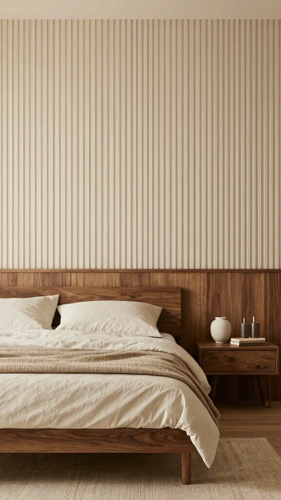 16 Beige Bedroom with Dark Wood Furniture Ideas to Transform Your Space - 8. Textured Wall Treatments 1
