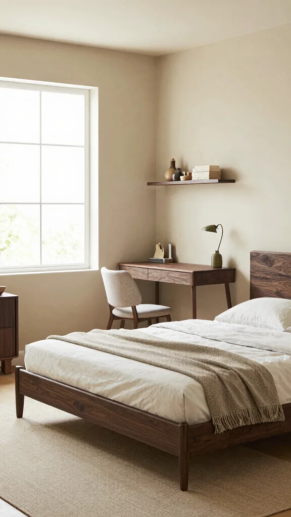 16 Beige Bedroom with Dark Wood Furniture Ideas to Transform Your Space - 9. Flexible Furniture Arrangements 1