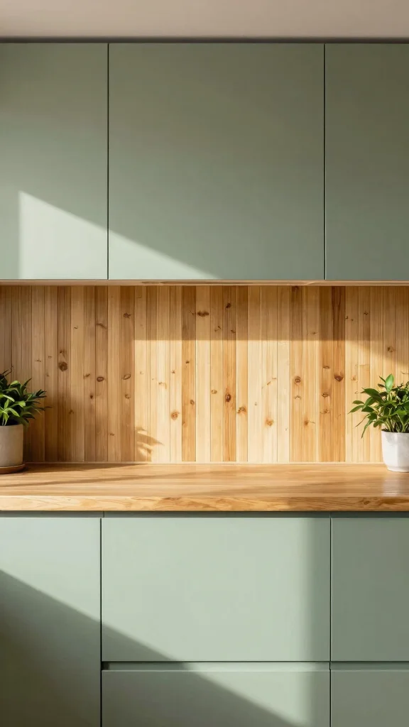 16 Best Backsplash Ideas for Sage Green Kitchen Cabinets - 4. Bamboo Panels 1