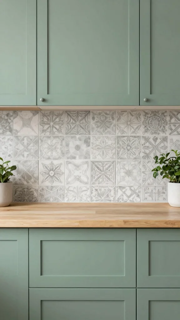 16 Best Backsplash Ideas for Sage Green Kitchen Cabinets - 7. Eco-Friendly Cement Tiles 1