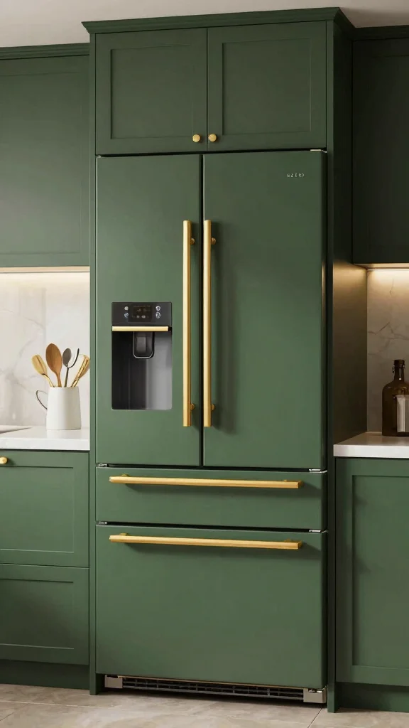 16 Dark Green and Gold Kitchen Ideas for a Rich, Luxe Look - 5. Gold Accented Appliances in a Dark Green Kitchen 1