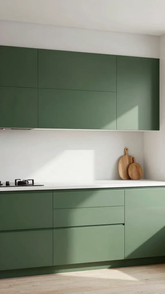 16 Green Cabinets with White Countertops: Perfect Color Harmony - 12. Forest Green and White Minimalism 1
