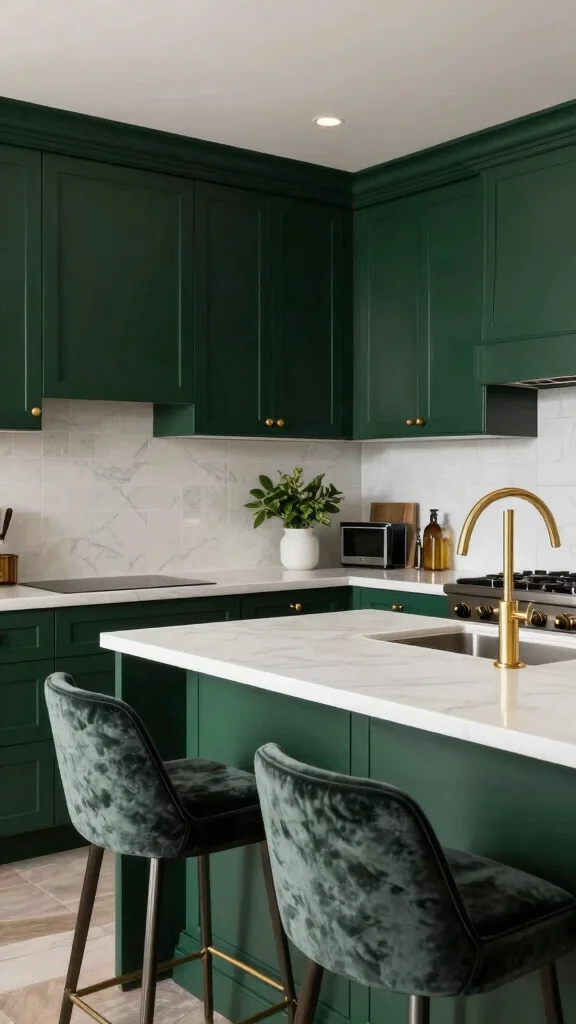 16 Green Cabinets with White Countertops: Perfect Color Harmony - 14. Regal Dark Green with White 1