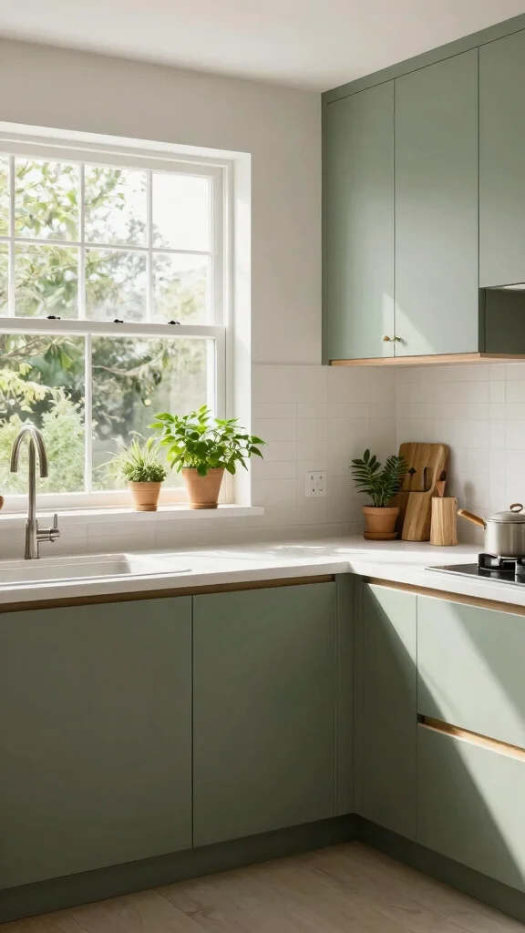 16 Green Cabinets with White Countertops: Perfect Color Harmony - 16. Earthy Sage with Natural Elements 1