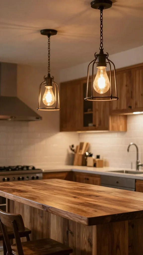 16 Green and Wood Kitchen Ideas for a Natural, Warm Space - 11. Rustic Light Fixtures 1